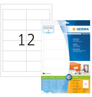Etiketten Premium 8628, weiß 97x42,3mm, rechteckig, 