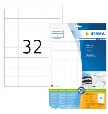Etiketten Premium 8643, weiß 48,3x33,8mm, rechteckig, 