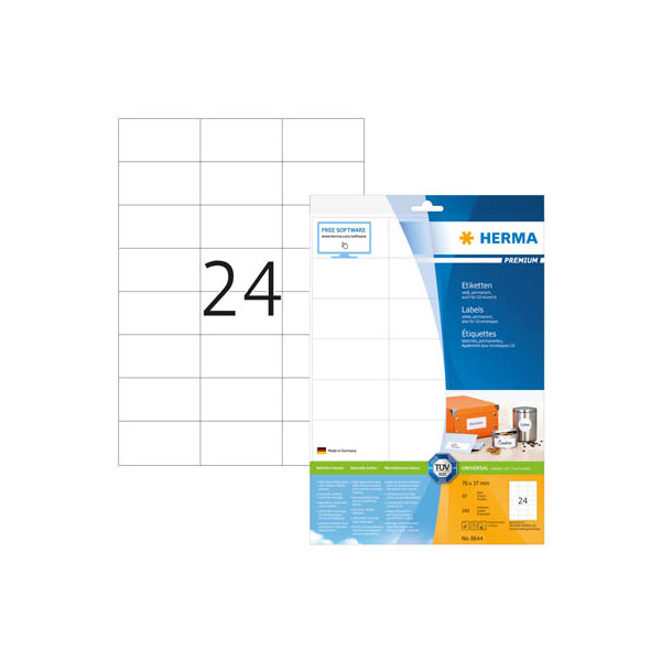 4008705086448 - HERMA Etiketten Premium A4 70x37 mm weiß Papier matt 240 St - Weiß - Selbstklebendes Druckeretikett - A4 - Papier - Laser Inkjet - Dauerhaft