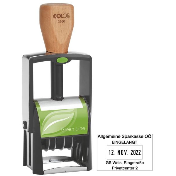 9004362430452 - Text- und Datumsstempel ClassicLine 2360 GreenLine mit individuellem Text + Datum Metall Kunststoff Schrifthöhe (Datum) 4mm 9004362430452 - Text- und Datumsstempel ClassicLine 2360 GreenLine mit individuellem Text + Datum Metall Kunststoff Schrifthöhe (Datum) 4mm