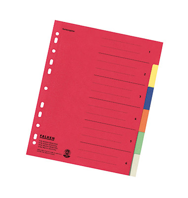 Kartonregister Farbregister 6-tlg 80001993, 6-teilig blanko, A4+, 220 g/m&sup2;, farbige Taben, 6-teilig