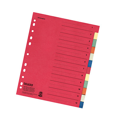 Kartonregister Farbregister 12tlg. 10615334, 12-teilig blanko, A4+, 220 g/m&sup2;, farbige Taben, 12-teilig