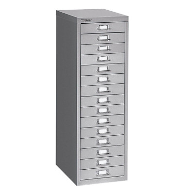 Schubladenschrank MultiDrawer™ 39er Serie L3915855, Stahl, 15 Schubladen (Vollauszug), A4, 27,9 x 86 x 38 cm, silber
