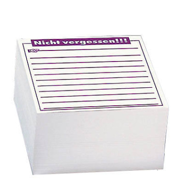 Zettelklotz 239574, Memo Nicht vergessen, 98x98mm, geleimt, weiß, Papier, 500 Blatt Zettelklotz 239574, Memo Nicht vergessen, 98x98mm, geleimt, weiß, Papier, 500 Blatt