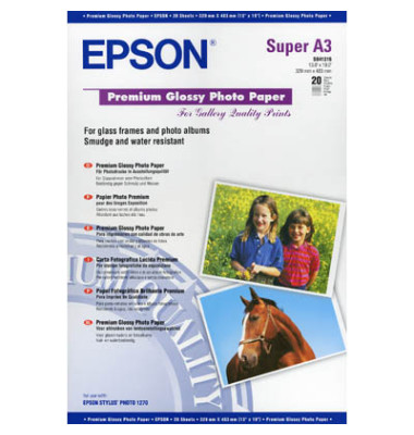 Fotopapier Premium Glossy S041316, A3+, für Inkjet, 255g weiß hochglänzend einseitig bedruckbar