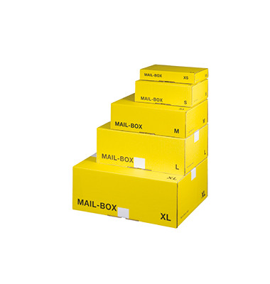 Versandkarton Mail-Box L 821497229010 gelb, bis DIN A4+, innen 395x245x141mm, Pappe Versandkarton Mail-Box L 821497229010 gelb, bis DIN A4+, innen 395x245x141mm, Pappe