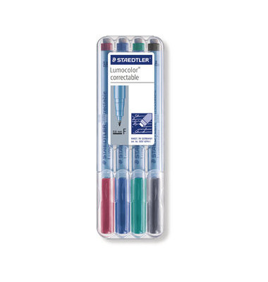 Folienstift F 0,6 mm farbig sortiert trocken abwischbar 4er Etui