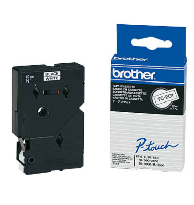 P-touch Schriftband TC-201 12mm x 7,7m schwarz/weiß laminiert selbstklebend