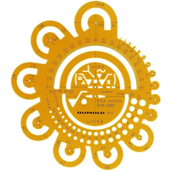 4012108011808 - Kunststoff-Schablone Abrundung 2110 orange-transparent Ø 04-40mm 4012108011808 Rumold