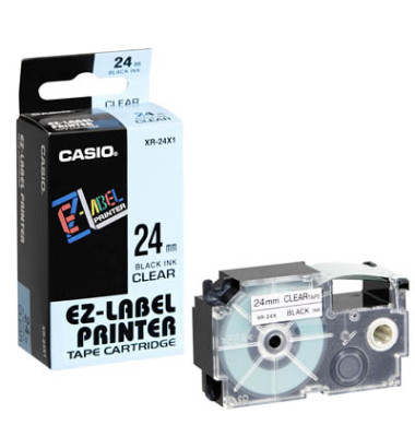 Schriftband XR-24X1 24mm x 8m schwarz/transparent laminiert stark selbstklebend