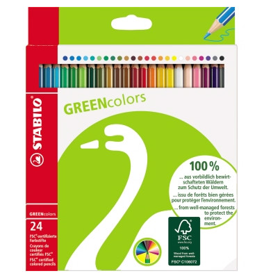 Buntstifte-Set GREENcolors, 6019/2-24, farbig sortiert, sechskant, Packung