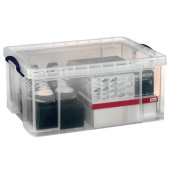 Aufbewahrungsbox 64C, 64 Liter mit Deckel, für A4 Ordner, außen 710x440x310mm, Kunststoff transparent