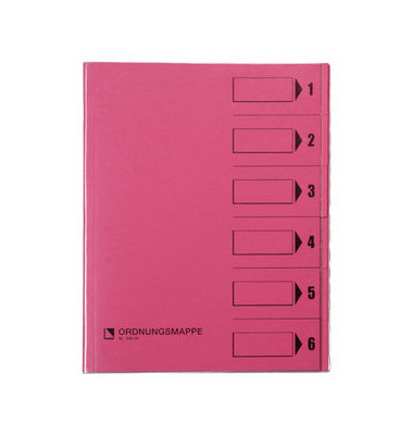 Ordnungsmappe - 83600RS, 1-6, rosa, Din A4, 6 F&auml;cher