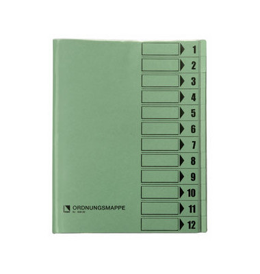 Ordnungsmappe - 83800GN, 1-12, gr&uuml;n, Din A4, 12 F&auml;cher