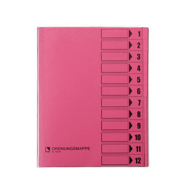 Ordnungsmappe - 83800RS, 1-12, rosa, Din A4, 12 F&auml;cher