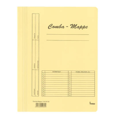 Schnellhefter Comba-Mappe 111000GE, A4, gelb, Karton, 250g, Vorderdeckel opak