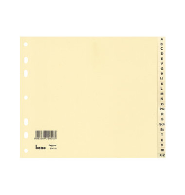 Kartonregister 93418, A bis Z, A4 halbe H&ouml;he, 180 g/m&sup2;, chamois Taben, 24-teilig