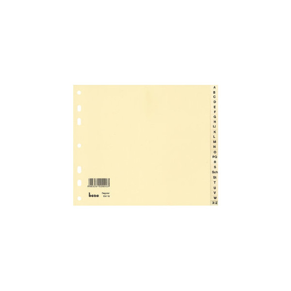 Bene Kartonregister 93418, A bis Z, A4 halbe Höhe, 180 g/m², chamois Taben, 24-teilig 9003261220003 Bene