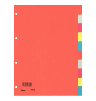 Kartonregister 97410, 10-teilig blanko, A4, 230 g/m², farbige Taben, 10-teilig
