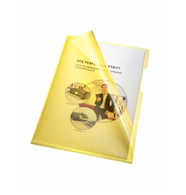 Sichthüllen 205000GE, A4, gelb, klar-transparent, glatt, 0,15mm, oben & rechts offen, PVC