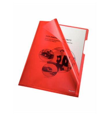 Sichthüllen 205000RT, A4, rot, klar glatt, oben & rechts offen, 