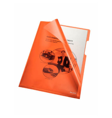 Sichthüllen 205000OR, A4, orange, klar-transparent, glatt, 0,15mm, oben & rechts offen, PVC