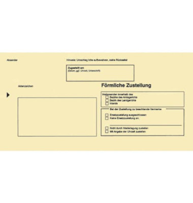 Postzustellungsumschläge 2045 Din Lang ohne Fenster gelb, für förmliche Zustellung