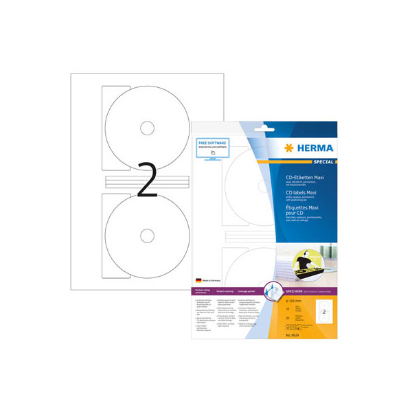 4008705086240 - HERMA CD DVD Etiketten 8624 haftend Weiß 116 x 116 mm 10 Blatt à 2 Etiketten