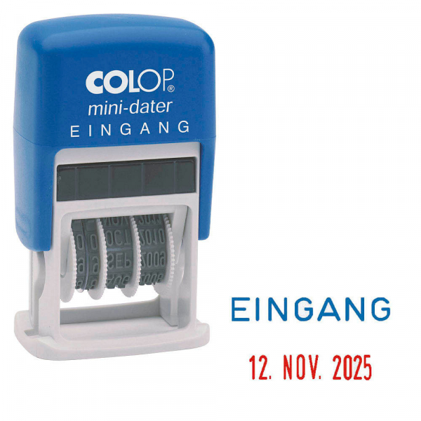 9004362302186 - COLOP Datumstempel mit Text Eingang Mini-Dater S 160 L selbstfärbend blau rot