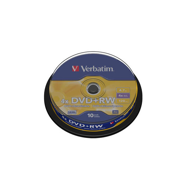 0023942434887 - 7GB 4x Speed DVD+RW 12cm 1x10 Verbatim DVD+RW 47GB 4x Speed matt silver Cakebox 43488 0023942434887