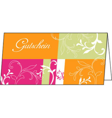 Gl&uuml;ckwunschkarten SAMBA DC154 DIN lang 21cm x 10,5cm (BxH) 220g mit vorgedruckten Textfeldern Ranken in gr&uuml;n, orange, pin motiv 