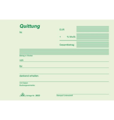 Quittungsblock 3033 A6-quer mit MwSt selbstdurchschreibend 2x 40 Blatt