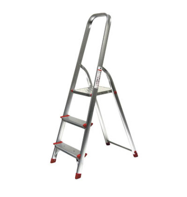 Stehleiter 78039, 1 x 3 Stufen, silber, Aluminium