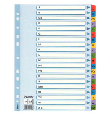 Kartonregister 100167, A bis Z, A4, 160 g/m², farbige Taben, 20-teilig