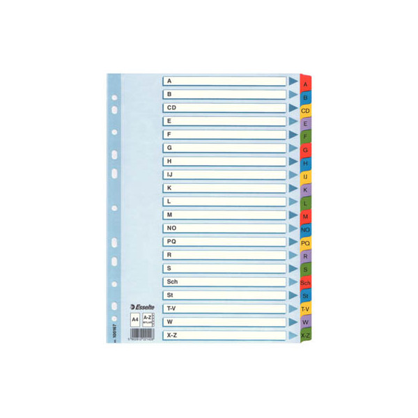 10 Stück Esselte Kartonregister 100167, A bis Z, A4, 160 g/m², farbige Taben, 20-teilig 5902812221428 Esselte