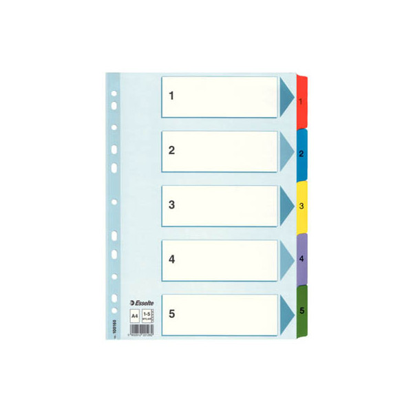 Esselte Kartonregister 100160, 1 bis 5, A4, 160 g/m², farbige Taben, 5-teilig 5902812221282 Esselte