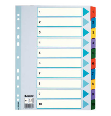Kartonregister 100161, 1 bis 10, A4, 160 g/m², farbige Taben, 10-teilig