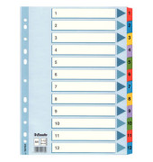 Kartonregister 100162, 1 bis 12, A4, 160 g/m², farbige Taben, 12-teilig