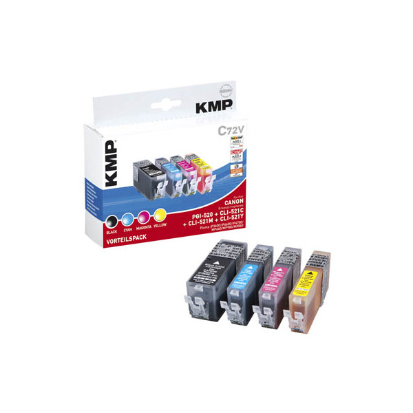 KMP Druckerpatrone C72V, 1508,0005 kompatibel zu Canon PGI-520 BK, CLI-521  C/M/Y, Multipack, schwarz, cyan, magenta, gelb - Bürobedarf Thüringen