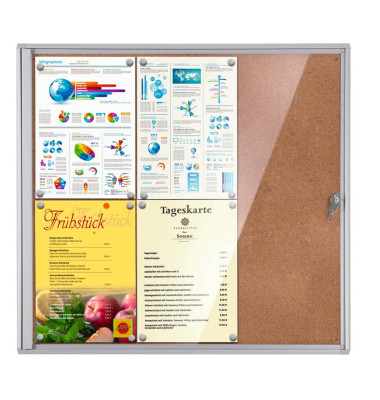 Schaukasten XS 6 x A4 mit Korkrückwand braun silber