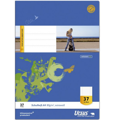 Schulheft 040416037 Style, Lineatur 37 / liniert, A4, 80g, blau, 16 Blatt / 32 Seiten