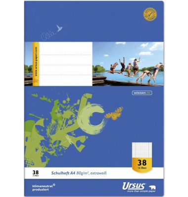 Schulheft 040416038 Style, Lineatur 38 / kariert mit Rand innen/au&szlig;en / keine, A4, 80g, blau, 16 Blatt / 32 Seiten