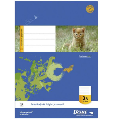 Schulheft 040416333, Lineatur 3R / Lineatur 3R, A4, 80g, blau, 16 Blatt / 32 Seiten