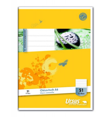 Oktavheft 040632051 Style, Lineatur 51 / Lineatur 51 / keine, A6, 80g, gelb, 32 Blatt / 64 Seiten