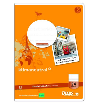 Vokabelheft 040440054 Style, Lineatur 54 / liniert mit 2 Mittelstrichen / keine, A4, 80g, orange, 40 Blatt / 80 Seiten