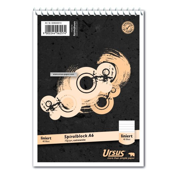 9002244562574 -  Notizblock 608640010 Muster liniert A6 70g grau 40 Blatt 9002244562574 Ursus