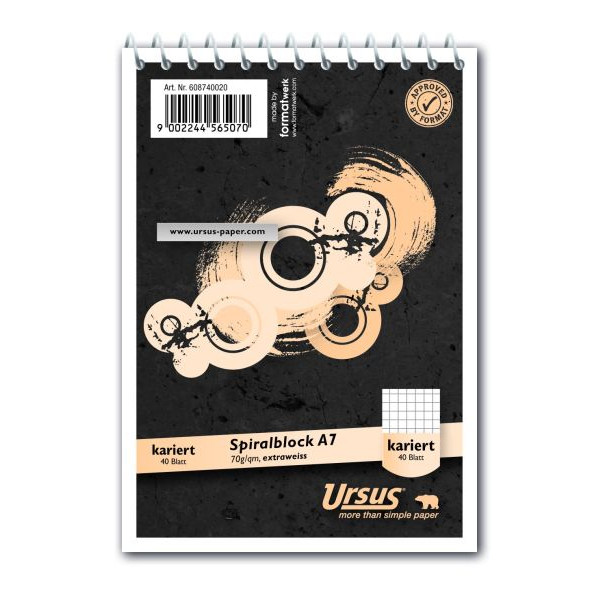 9002244565070 -  Notizblock 608740020 Muster kariert A7 70g grau 40 Blatt 9002244565070 Ursus