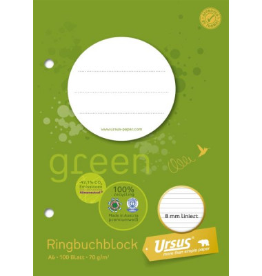 Notizblock 044390010, liniert, A6, 70g, grün, 100 Blatt
