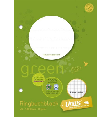 Notizblock 044390020, kariert, A6, 70g, grün, 100 Blatt