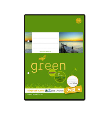 Notizblock 044370 10, liniert, A5, 70g, grün, 100 Blatt